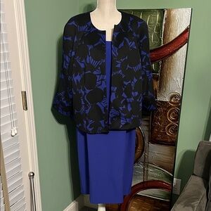 Elegant Blue and Black Women's 2-Piece Dress Set, Size 18